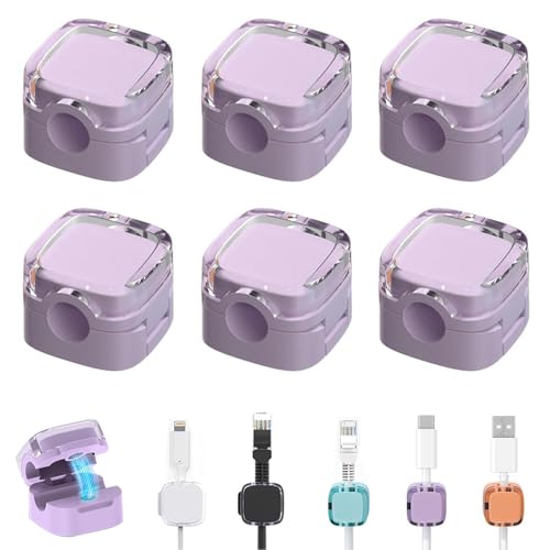 Bailtouk 6 Stück Magnetic Cable Clips mit Klebestreifen, Ladekabel Magnetische Kabel Organizer Lagerung Halter, Kabelhalter Selbstklebend Kabel Organizer Selbstklebend für Schreibtisch (Lila) von Bailtouk