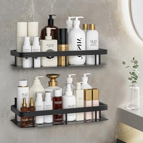 Duschablage Ohne Bohren Aluminium, 2 Stück Badezimmer Regal, Wasserdichter Badezimmer Organizer Shampoo Halterung für Dusche, Dusche Küche Bathroom Rrganizer, 30,5×13×5,5cm (A Schwarz von Bailtouk