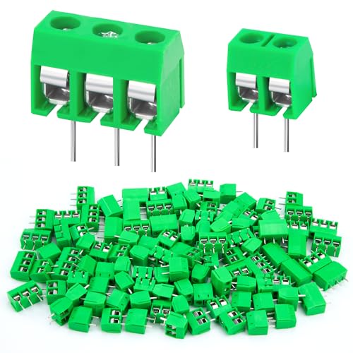 100 Stücke 5mm 2 Pin / 3 Pin PCB Mount Screw Terminal Block, PCB Schraubklemme Steckverbinder für Arduino, Anschluss für 26-18AWG Kabel (2 Pin-60, 3 Pin-40) von Baimuni
