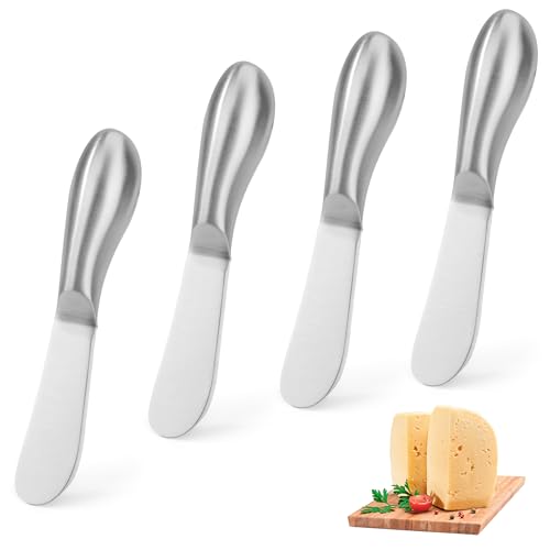 Baimuni Buttermesser, 4 Stück Edelstahl Buttermesser Klein, Käsemesser Dessertmesser Set Brot Creme und Marmelade Messer Spatel, Tafelmesser Besteck für Sahne Käse Butter, 13.5 cm von Baimuni