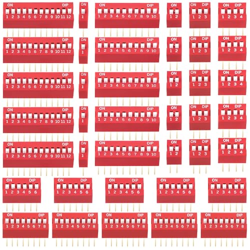 Zweireihiger Dip-Schalter, 40 Stück 1 2 3 4 6 8 10 12 Pin DIP-Schalter-Sortiment, 2.54mm Rutschtyp Roter Kippschalter, für Schaltkreis, Breadboards, PCB, Leiterplatten Zweireihiger Dip-Schalter, 40 Stück 1 2 3 4 6 8 10 12 Pin DIP-Schalter-Sortiment, 2.54mm Rutschtyp Roter Kippschalter, für Schaltkreis, Breadboards, PCB, Leiterplatten von Baimuni