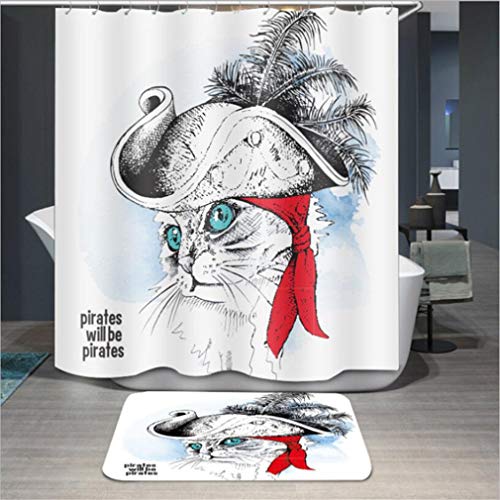 Baisheng Duschvorhang, wasserdicht, schimmelresistent, waschbar, 3D-Vorhang, schimmelresistent,, Hipster Animal Cowboy Cat, 39*70Inch/100*180cm von Baisheng