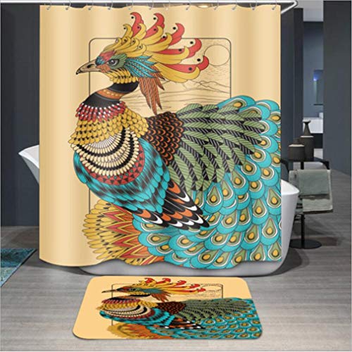 Baisheng Duschvorhang, wasserdicht, schimmelresistent, waschbarer Badvorhang, Stoff, 3D, schimmelresistent, Vorhang (bunte Federn, Adler und Pfau), 100 x 200 cm von Baisheng