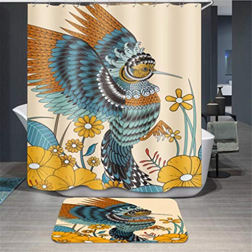 Baisheng Duschvorhang, wasserdicht, schimmelresistent, waschbarer Badvorhang, Stoff, 3D, schimmelresistent, Vorhang (bunte Federn, Adler und Pfau), 150 x 200 cm von Baisheng