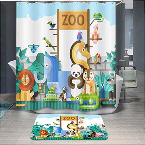 Baisheng Duschvorhang, wasserdicht, schimmelresistent, waschbarer Badvorhang, Stoff, 3D-schimmelresistent, Vorhang (bunter Zoo, Kinder-Cartoon-Druck, 100 x 200 cm) von Baisheng