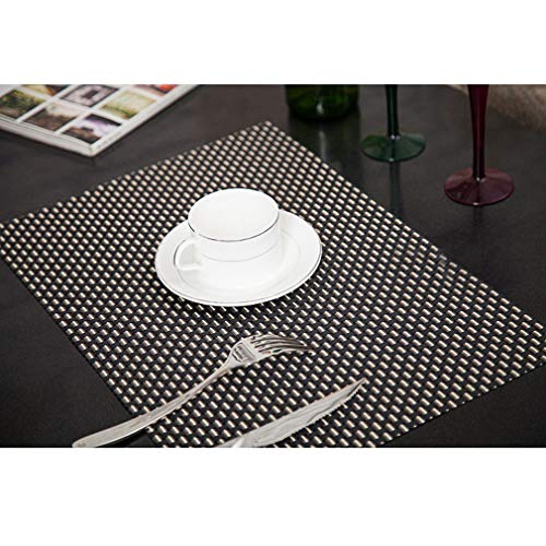 Baisheng Platzset Gitter Crossweave Woven Vinyl Rutschfeste Fleckenfeste Tischset Waschbare Tischsets(6pcs Platzsets -Schwarzes Gold) von Baisheng