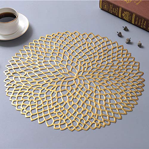 Baisheng Platzset Netzblumenform Crossweave Woven Vinyl Rutschfeste Fleckenfeste Tischset Waschbare Tischsets(1pc Platzset-Helles Gold) von Baisheng