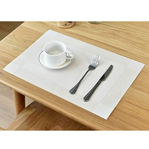 Baisheng Platzset Quadratischer Kasten Crossweave Woven Vinyl Rutschfeste Fleckenfeste Tischset Waschbare Tischsets(4pcs Platzsets-Weiß) von Baisheng