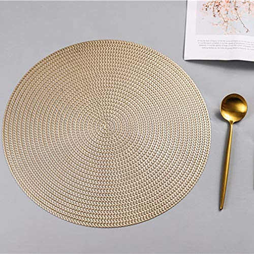 Baisheng Platzset Rundes Metall Crossweave Woven Vinyl Rutschfeste Fleckenfeste Tischset Waschbare Tischsets(6pcs Platzsets -Helles Gold) von Baisheng