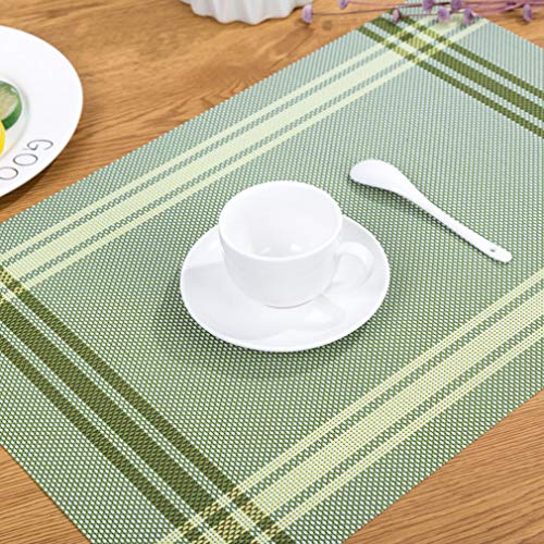 Baisheng Streifen Platzsets Crossweave Woven Vinyl Abwaschbar Hitzebeständig Tischsets Rutschfest Schmutzabweisend Platzdeckchen für Küchentisch(1pc Platzset-Grün) von Baisheng