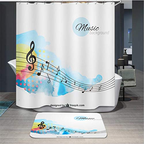 Baisheng Waterproof Mold Proof Resistant Bad Vorhang Waschbar Duschvorhang Polyester Stoff 3D Mehltau Beweis Vorhang mit Haken (Tab Musik Hintergrund-39 * 70Inch/100 * 180cm) von Baisheng