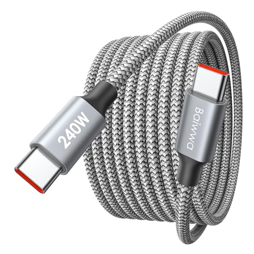 Baiwwa 240W USB C auf USB C Kabel 1.5M, Schnellladekabel USBC to USBC Ladekabel für iPhone 15 16 Pro Max, Samsung Galaxy S25 S24 Plus A16 A56, Pixel 7a -Grau von Baiwwa