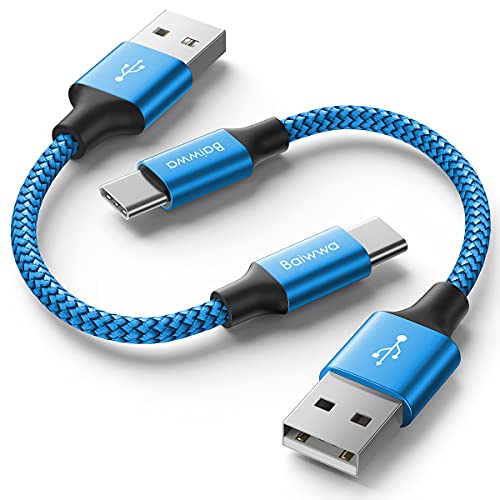 Baiwwa USB A auf USB C Kabel Kurz, Nylon [2-Stück 30cm/0.3m] Ladekabel USB C Schnellladekabel für Samsung Galaxy S23 S22 S10 S20 S9 S8 S21 Plus, A50 A51 A70 A71 A20e, M31 M30s M20, Xperia, Moto -Blau von Baiwwa