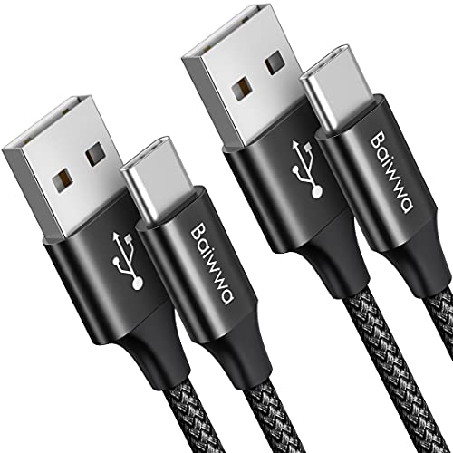 Baiwwa USB C Kabel 1m 2-Stück Schnellladekabel USB C auf USB Kabel, Nylon USB-C Ladekabel für Samsung Galaxy S24 S23 S22 S21 S20 S10 S9 Plus, A54 A53 A14 A13, usw -Schwarz von Baiwwa