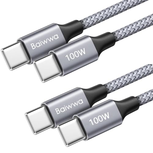 Baiwwa Extra Lang USB C auf USB C Kabel 3M, 2Stück 100W USB Typ C Ladekabel für Samsung S24 S23 Tab S8 Plus, für iPhone 16 15 Pro Max, Pixel, Switch -Grau von Baiwwa