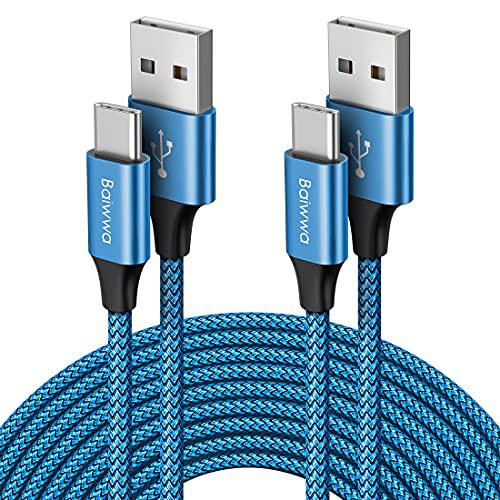 Baiwwa Lang USB C Kabel 3m, 2-Stück Blau Nylon Ladekabel USB-C auf USB-A Schnellladekabel für Samsung Galaxy S24 S23 S22 S21 S20 Plus, A54 A53 A14 A13 A12 A72 A71 M31 M20, usw von Baiwwa