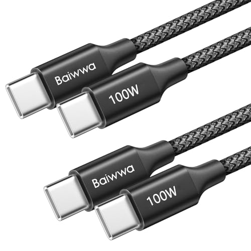 Baiwwa USB C auf USB C Kabel 100W, 2Stück 2M Ladekabel USBC to USBC Schnellladekabel für iPhone 16 15 Pro Max, Samsung S24 S23 Plus, Pixel, Switch -Schwarz von Baiwwa