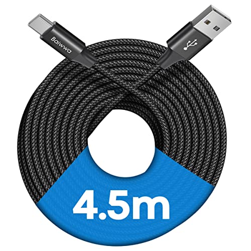 Baiwwa Extra Lang USB auf USB C Kabel 4.5m, PS5 Controller Ladekabel USBC für Switch, für Samsung Galaxy S25 S24 Plus A55 A54 A15 A16 -Schwarz von Baiwwa