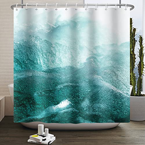 Duschvorhang Mit Farbverlauf, Ocean Waves Duschvorhang Dekoration Grünem Farbverlauf Duschvorhang, Polyester Wasserdicht Badezimmer Dekoration Set Mit Haken 180x200cm von Baiyiguiyi