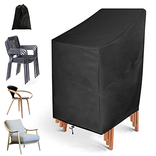 Abdeckung für Gartenstühle(64 x 64 x 70/120cm), 210D Oxford Stapelstühle Schutzhülle, Winterfest Wasserdicht Anti-UV Klappstühle Abdeckhaube, Schwarz Stühle Abdeckhülle mit Verstellbarer Kordelzug von Baiyuanli