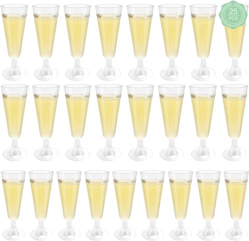 Baiyuanli Plastik Sektgläser 25 Stück 150ml Mehrwege Champagnergläser, Transparent Kunststoff Champagnerflöten, Sektflöten für Hochzeiten Geburtstag Brautpartys Junggesellenabschied Jahrestag Partys von Baiyuanli