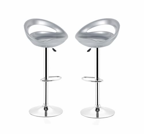 Baiyun Barhocker mit Lehne 2er Set, Plastik Sitz hocker Höhenverstellbar, Metall Barstuhl Basis mit Fußstütze, Grau (2) von Baiyun