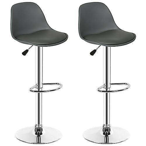 Baiyun Barhocker mit Lehne 2er Set, Plastik Sitz mit Leder Gepolstert, Gaslift Bar Hocker Höhenverstellbar, Metall Barstuhl Basis mit Fußstütze (2, Grau) von Baiyun