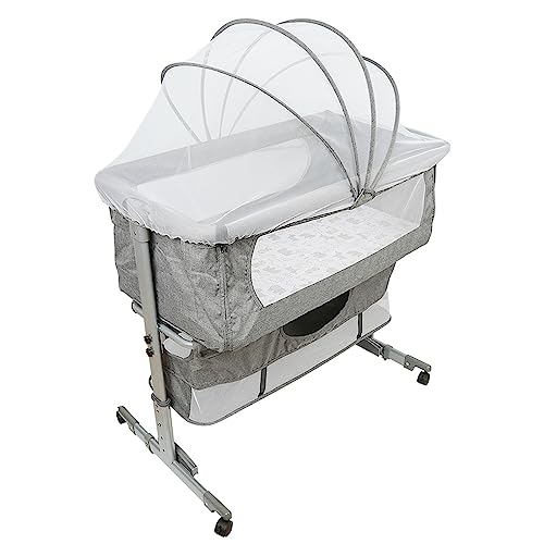 Baiyun Beistellbett Baby, 2 in 1 Babybett und Babywiege, Kinderbett mit Rollen, Moskitonetz, Lagerungstasche und Matratze, Höhenverstellbar Struktur aus Aluminiumlegierung (Modell 3 Grau) von Baiyun