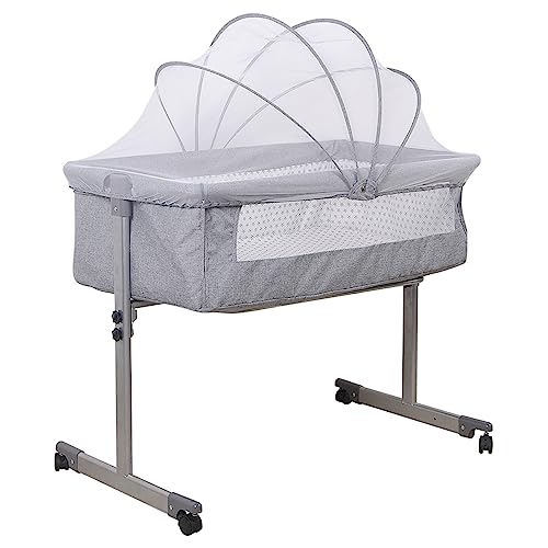 Baiyun Beistellbett Baby, Reisebett Baby mit Matratze, Licht Kinderbett mit mit Rollen, Matratze und Moskitonetz, Stabil Struktur aus Aluminiumlegierung (Modell 2 Grau) von Baiyun