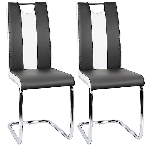 Baiyun Esszimmerstühle 2er Set, Modern PU Ledersitz mit Weich Kissen, Ergonomischer Rücken mit Stahlbeinen, U-Form Esszimmerstuhl Schwingstuhl Freischwinger (2, Schwarz und Weiss) von Baiyun