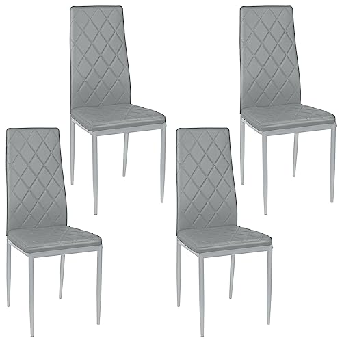 Baiyun Esszimmerstühle 4er Set, Ergonomisches Rücken mit Stahlrahmen, PVC-Leder mit Verdickter Schwamm, Stühle für Haus und Küche Möbel (4, Modell 4, Grau) von Baiyun