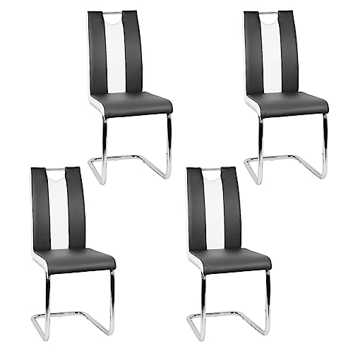 Baiyun Esszimmerstühle 4er Set, Modern PU Ledersitz mit Weich Kissen, Ergonomischer Rücken mit Stahlbeinen, U-Form Esszimmerstuhl Schwingstuhl Freischwinger (4, Schwarz und Weiss) von Baiyun