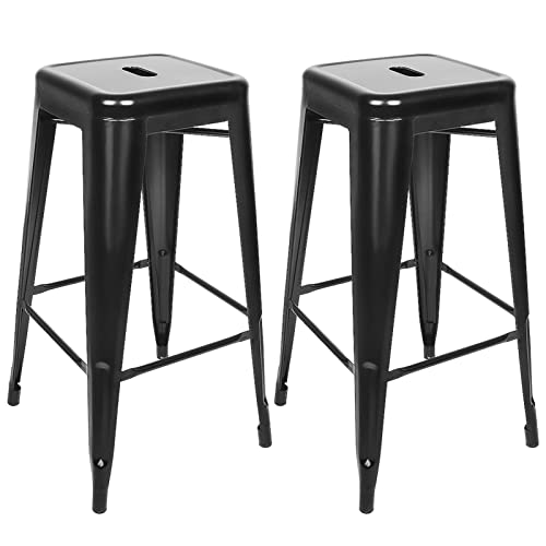 Baiyun Metall Barhocker 2er Set, Industrial Eisen Barhocker 76 cm, Stapelbar Barstuhl mit Fußstütze, Retro-Stil bar Hocker für Esszimmer Balkon Bistro Bar (2, Schwarz) von Baiyun