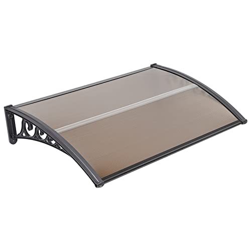 Baiyun Vordach für Haustür 100 x 150 cm, 5mm Hohles PC -Panel, mit PP Gewölbter Rahmen und Aluminium -Frontstange, Transparent Pultbogenvordach Sonnenschutz Regenschutz (100 x 150 cm, Braun) von Baiyun