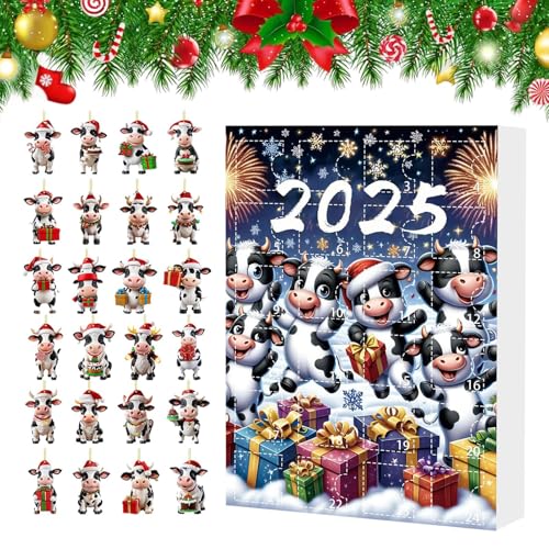 Bajbumgn Christmas Countdown Kalender | Niedliche Kalender mit 24 Kuhfiguren | Cartoon Dekorationsspielzeug festliche Deko für Weihnachten, Kinder, Klassenzimmer, Baum, Büro, Familie, Erwachsene, und von Bajbumgn