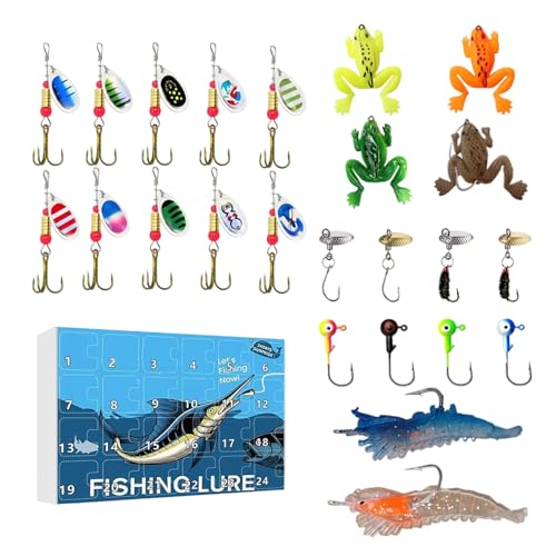 Bajbumgn Fishing Köder Adventskalender 2025 | Weihnachts Countdown Kalender Angelköder | Angelköder Countdown Ausrüstung Geschenk für Teenager Männer Väter Freunde Ehemänner von Bajbumgn