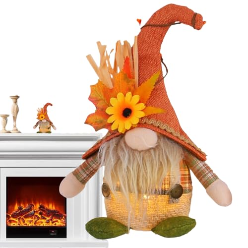 Bajbumgn Herbst Plüsch Gnom | Thanksgiving Dekoration Plüsch Gnom Puppe Beleuchtet | Saisonale Herbst Figur Schreibtisch Deko | Für Bücherregal Garten Tisch Regale Kamin Terrasse Und Für Abendliche von Bajbumgn