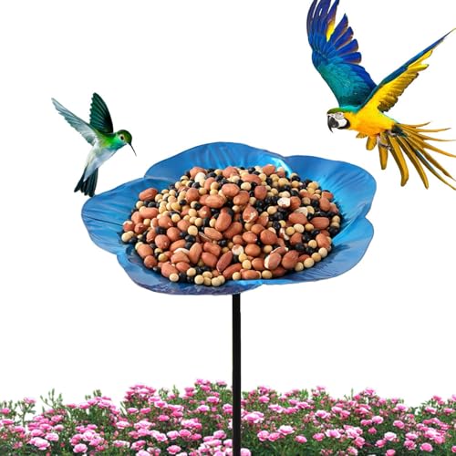 Bajbumgn Vogelbad,Stehendes Vogelbad Mit Futterspender Für Den Außenbereich | Blaue Blumenform Für Garten Terrasse Rasen von Bajbumgn