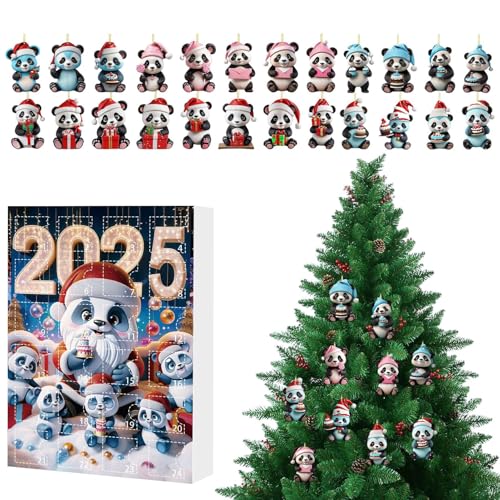 Bajbumgn Weihnachten Panda Advent 24 Tage, 2D Acryl Panda Schmuck Set Adventskalender, Weihnachtsdeko Tier Deko Für Party Haustür Auto Rückspiegel Baum Balkon Fenster von Bajbumgn