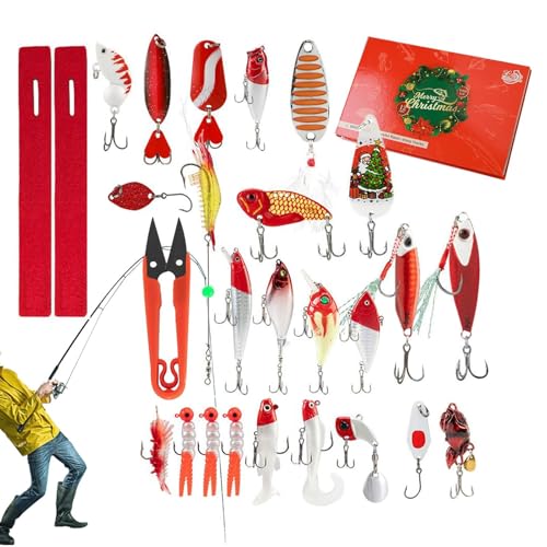 Bajbumgn Weihnachts Countdown Kalender - 24-Tägiger Angel Countdown Kalender 2025 für die Feiertage - Wasserdichtes Angelzubehör Für Salzwasser Süßwasser Fluss Reise Urlaub Fest Vater von Bajbumgn