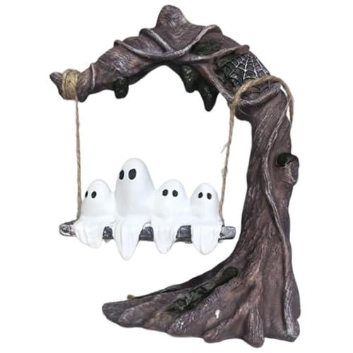 Bajbumgn Ghost on a Tree Swing, Cute Swinging Ghost Halloween Figurine, Funny Resin Ghost Tree Swing Decor, for Desktop Bookshelf Garden Patio Lawn Halloween Decor von Bajbumgn