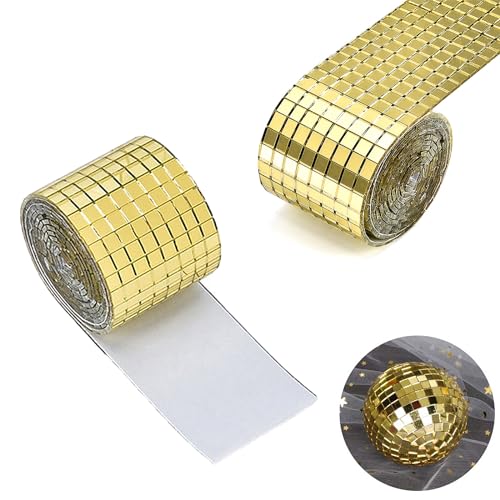 Bajiuxhfei 3200 Stück Spiegel Mosaik Fliesen Disco Kugel, Selbstklebende Mini Spiegel, Selbstklebend Echt Quadratisch Glas, Selbst Adhesive Mosaic Glas für Badezimmer, Hotel(5 mm x 5 mm) (Golden) von Bajiuxhfei