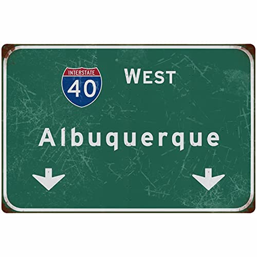 Bakaevsm Blechschild Vintage West Albuquerque Interstate 40 Richtungsschild Anzeige Schild Metallschild Flughafen Autobahn Bar Club Wanddekoration 45,7 x 30,5 cm von Bakaevsm