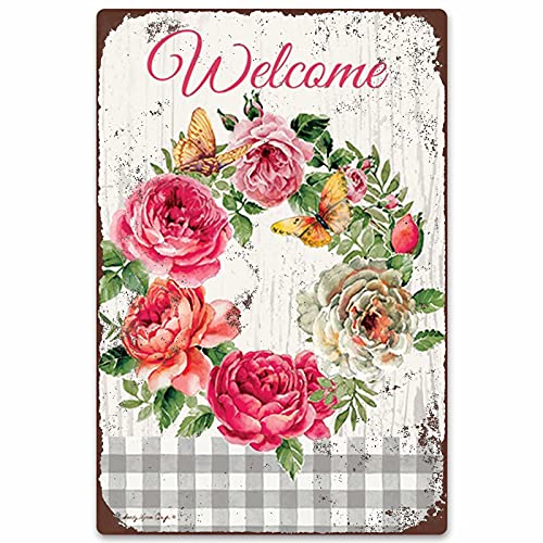 Blechschild Vintage Willkommenskranz Poster Garten Home Club Schlafzimmer Dekoration Badezimmer Dekoration Wand Dekoration Club Geschenk Vintage 30,5 x 45,7 cm von Bakaevsm