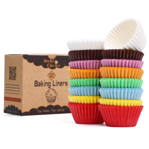 Bake Choice Mini Muffins Papierförmchen,Bodendurchmesser 3,5 CM, 400 Stück Regenbogen,Pergament & lebensmittelecht & Antihaftbeschichtet & Fettdicht,Muffinförmchen Papier Bunt Minigröße von Bake Choice
