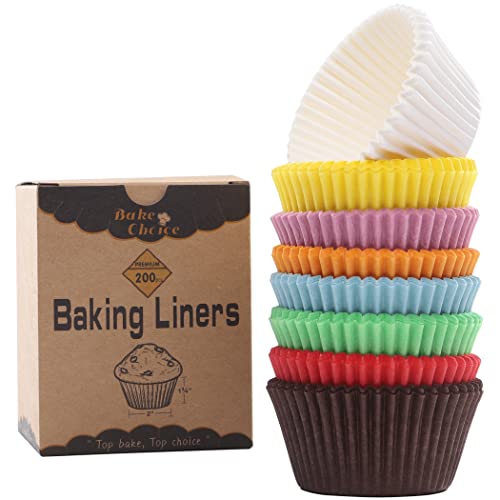 Muffinförmchen Papier Bunt Standard,200 Stück,Antihaft & Fettdichte Pergament Muffinform Papier,Mehrfarbig,Standardgröße von Bake Choice