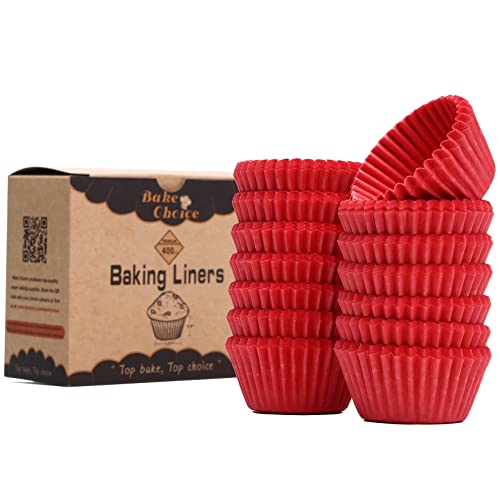 Bake Choice 400 rote Mini-Cupcake-Förmchen zum Backen, Pergament-Mini-Muffinförmchen für Mini-Cupcake-Pfannen, Lebensmittelqualität, Weihnachts-Cupcake-Einlagen für Weihnachtsdekorationen von Bake Choice