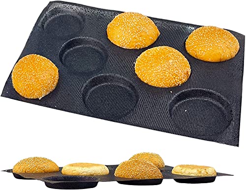 Hamburger Bread Form, Round Shape Bread Tray Perforated Bakery Molds, Non Stick Silicone Baking Pan, Bread Hamburger Mold 8 Cavities (17.1x12.2x0.59 inch) von Baker Boutique
