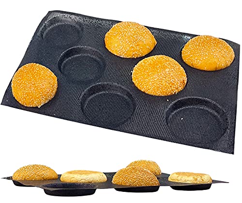 Hamburger-Brötchenform, Netz-Silikon-Hamburger-Brötchenform, antihaftbeschichtete Backform für die Herstellung von Brötchen, tolle perforierte Backformen für glutenfreie Brötchen (8 Laib, 43 x 31 x 2 von Baker Boutique