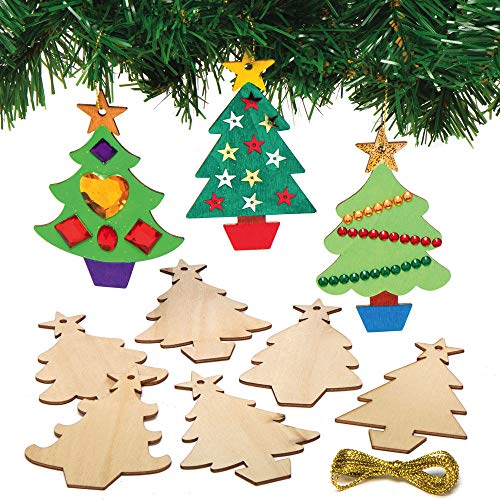 Baker Ross AX425 Weihnachtsbaum Dekorationen aus Holz - 12 Stück, Festliche Kreativsets und Bastelbedarf zum Basteln und Dekorieren zur Weihnachtszeit von Baker Ross